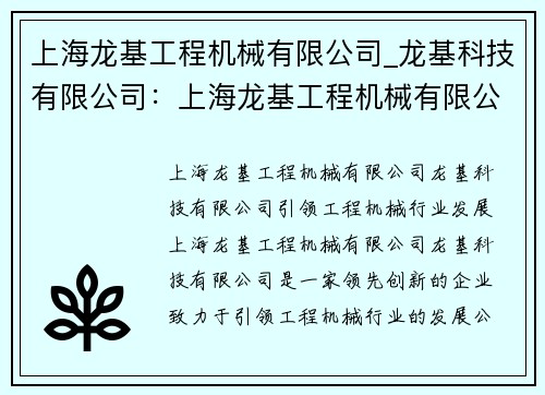 上海龙基工程机械有限公司_龙基科技有限公司：上海龙基工程机械有限公司：领先创新，引领工程机械行业发展