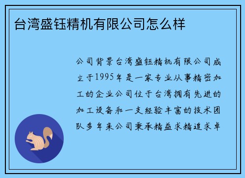 台湾盛钰精机有限公司怎么样
